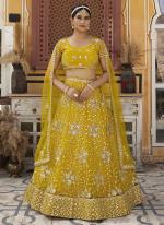 Net Mustard Yellow  Wedding Wear Embroidery Work Lehenga Choli